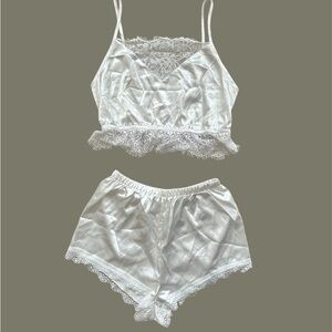 White satin lace tank and shorts lounge set